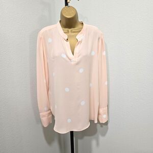 Loft Polka Dot Top Popover Lg V Neck Peach white Minimalist Career Office Pastel